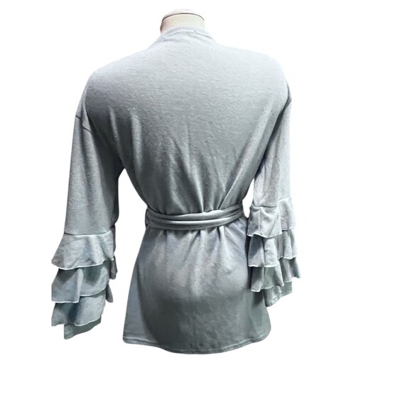 Simply Southern Fleece Ruffled Belted Long Sleeve Cardigan Sz Large Womens Soft - Picture 9 of 10